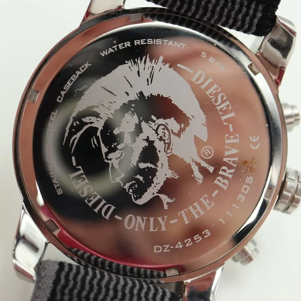 Diesel Oversized Silver White Tone 52mm Chronograph Watch DZ4253 w New Battery